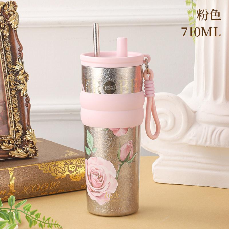 New high-end accompanying coffee cup pure titanium thermos cup girls cup large capacity car portable straw cup