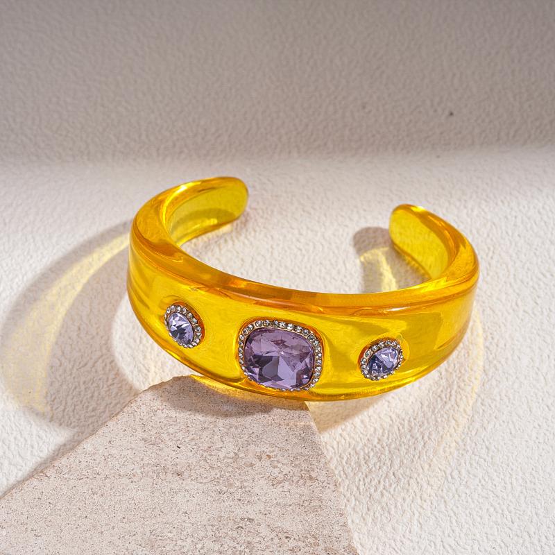1Pcs Personalized Colorful Clear Cuff Bangle Jewelry Sweet Geometric C-Shaped Resin Open Bracelet For Women