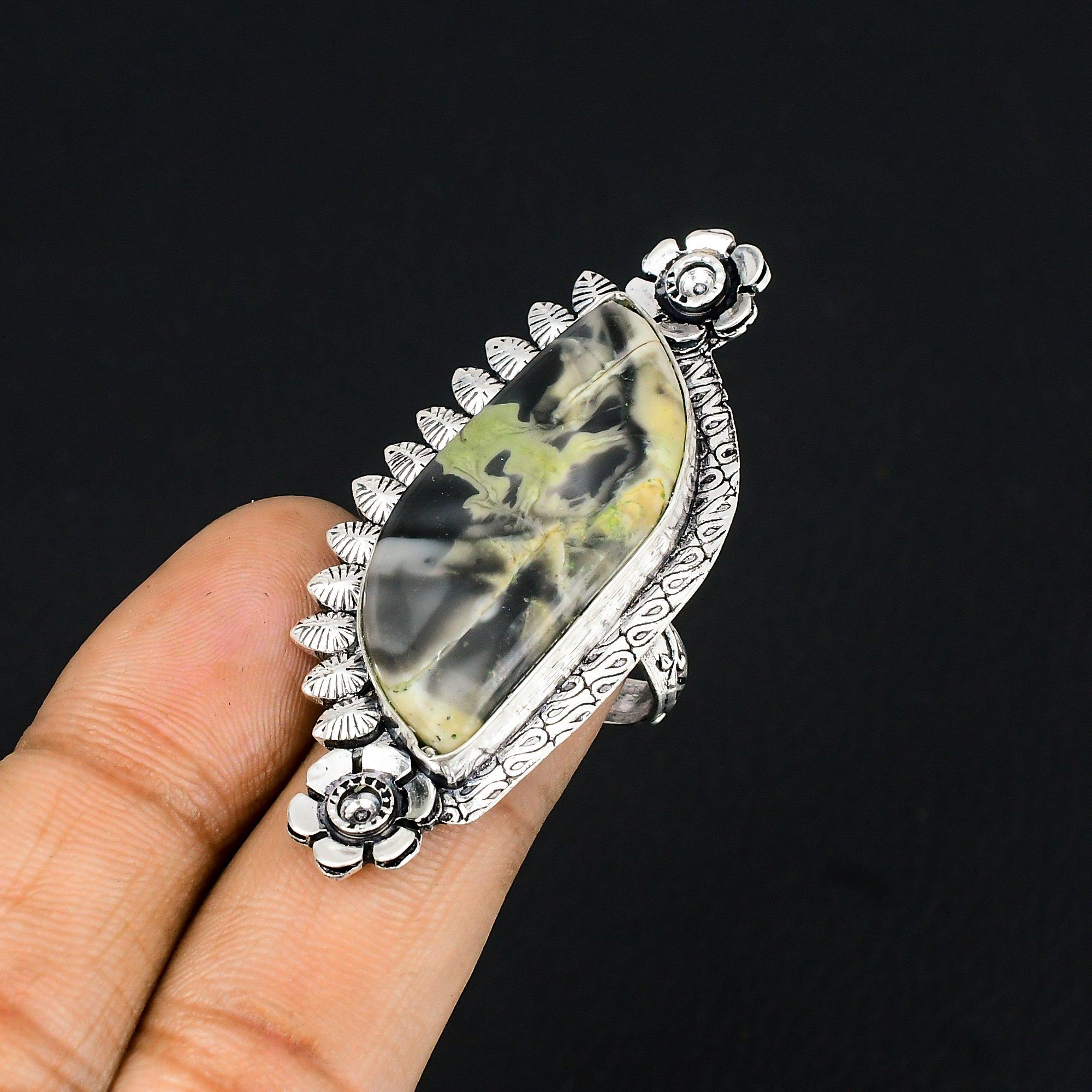 Natural Fume Agate Gemstone Solitaire Flower Ring Size 7 925 Sterling Silver 7