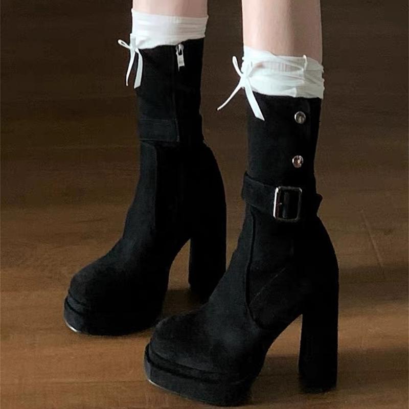 Vintage Platform Thick High Heel Women Ankle Boots Fashion Slip On Autumn Winter Female Western Short Booties