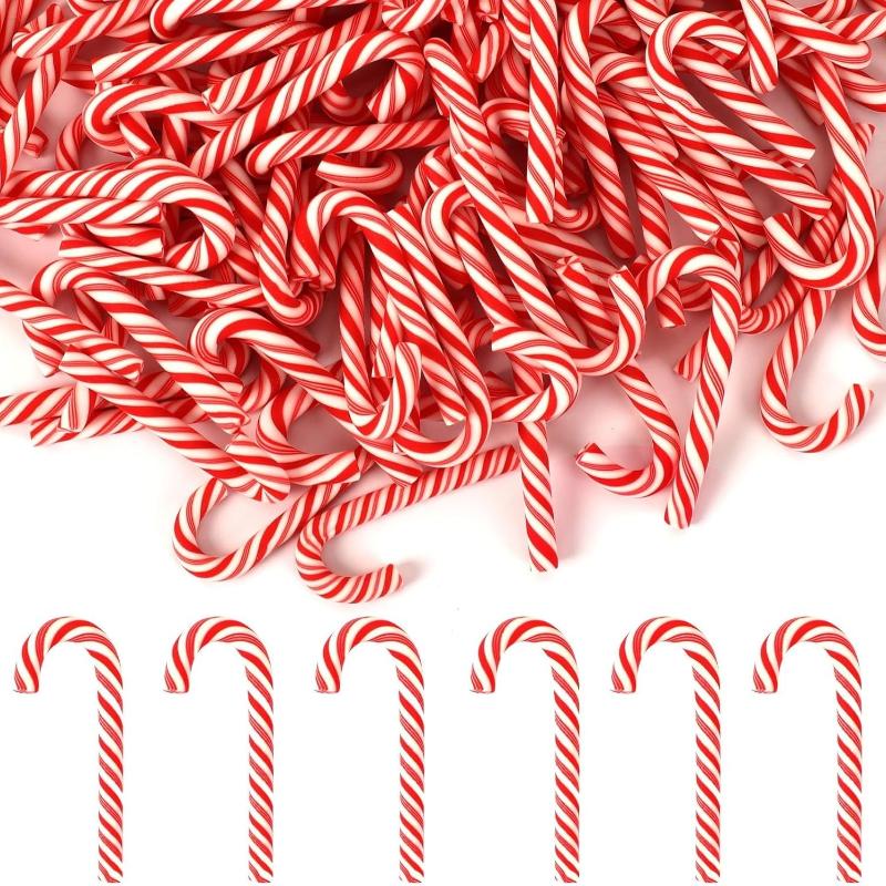 10/30/50Pcs Mini Candy Cane Christmas Decoration Red White Resin Candy Diy Crafts Xmas Pendant Navidad Home Decor New Year