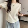 Round Neck Short Sleeves Straight Shoulder Slimming Fish Bone Shirt New Summer Irregular Base T-shirt Women's Top