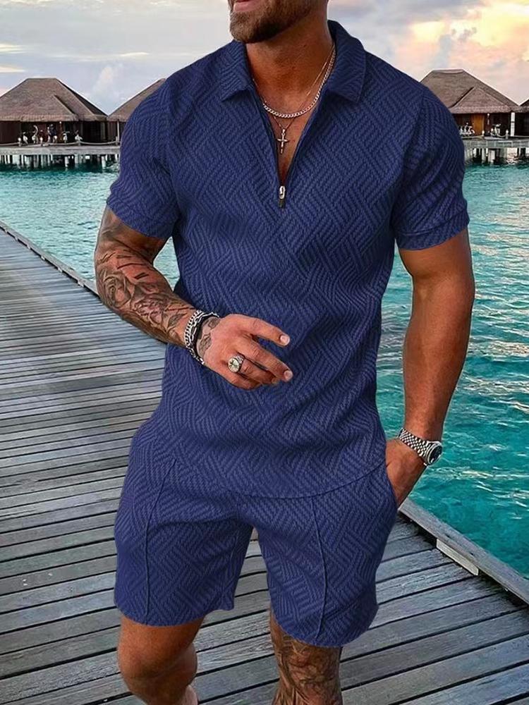 Polp Suit Men's New Printed Lapel Short-sleeved Pullover Casual Men's T-shirt Fashion Black Pink