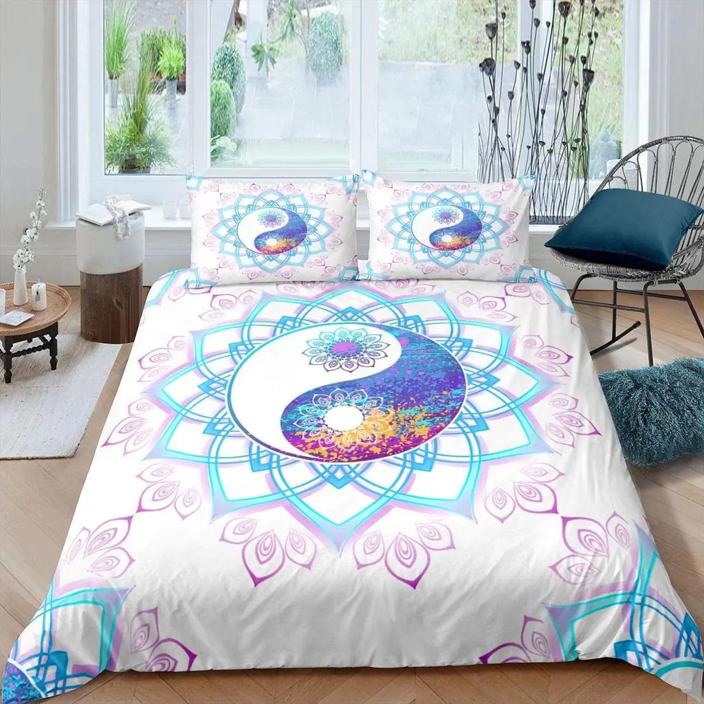 Black And White Duvet Cover Set Bohemian Mandala Bedding Set For Boys Yin And Yang Polyester Comforter Cover King Size