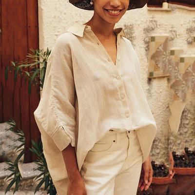 Fashion Half Sleeve Casual Loose White Shirt Women Autumn New Single Breasted  Plus Size Women's Blouse Elegant Simple Solid Office Lady Tops 24678