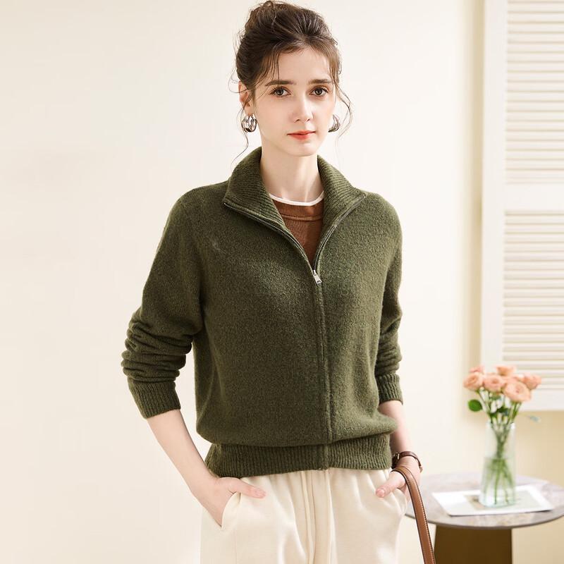 TUHUANG Women's Pure Wool Thick Knit Cardigan