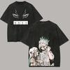 Washed Tee Ishigami Senkuu Dr.STONE T-shirt Anime Vintage Washed Tshirt Summer Short Sleeve Pure Cotton Tees Tops Men's Unisex Clothing Oversize