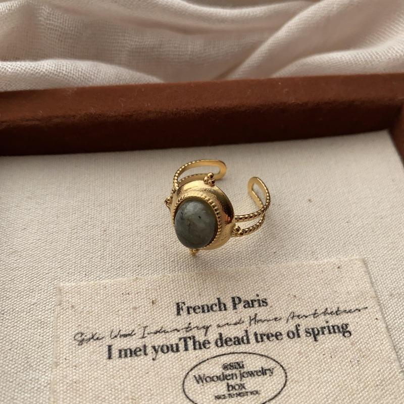 Vintage Multi-Layer Design Ring Light Luxury Niche Design Opening Adjustable Oval Statement Ring Finger Ring