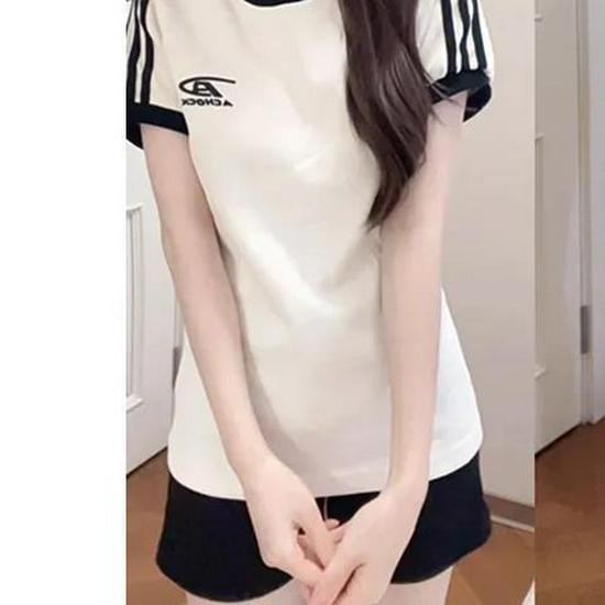 

Petite Summer Slim Fit Letter Print Stripe T-Shirt + Sports Shorts Set L (100-115 kg)