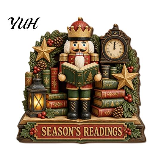 Christmas Souvenir for Friends 2D Flat Wooden Tabletop Sign, Reading Gnome Nutcracker Snowman Santa Claus Statues Gingerbread Man Figurine,