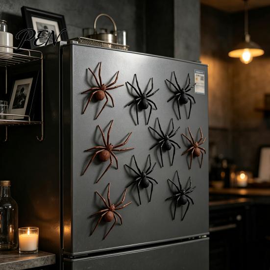 Metal Surface Decorative Spiders 2/4/8Pcs 3D Spider Refrigerator Magnet, Lifelike Magnet for Realistic Props Surfaces, Creepy Magnetic Decor Halloween