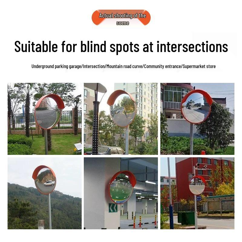 Reflective Convex-Concave Safety Mirror for Indoor/Outdoor Traffic and Garage Corners