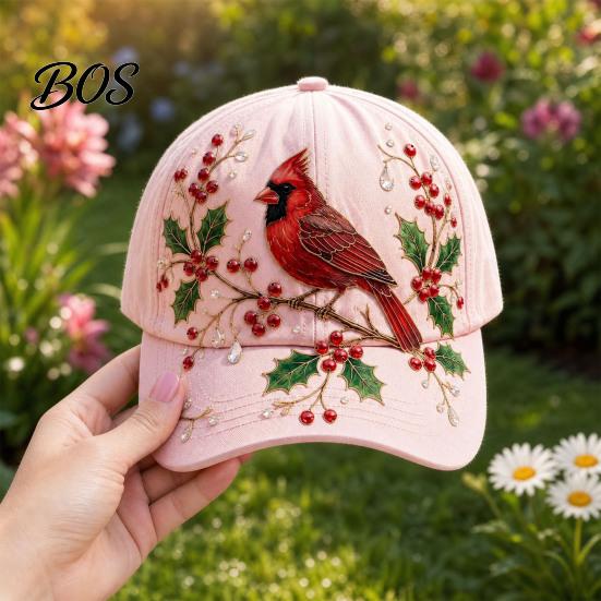Cappello Estivo Cappellino da Baseball per Donna, Cappello con Ricamo Fiore Uccello, Leggero Traspirante Vestibilità Regolabile Giardinaggio Sole Primavera Esterno