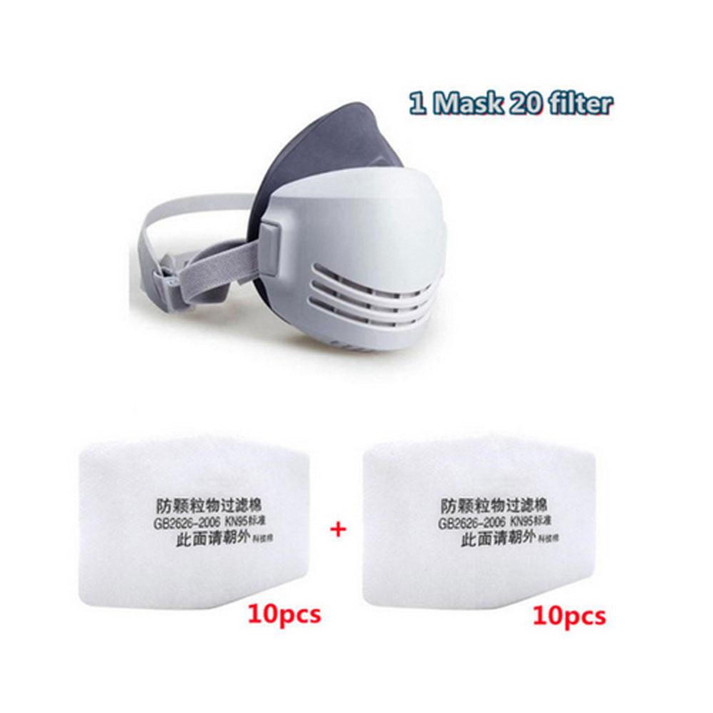 Dust Mask +20pcs Filter Cotton Respirator Half Face Dust-proof Mask Anti Industrial Construction Dust Haze Fog Safety Gas Mask