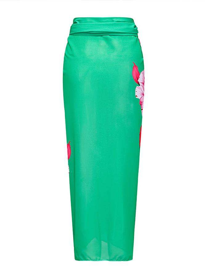 Floral Print Tie-Up Vacation Midi Skirt - Cross-border Style 22067022