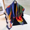 Striped Twill Silk Scarf: Large Square Shawl & Sunscreen Travel Headscarf - 90cm, Perfect for Spring & Autumn