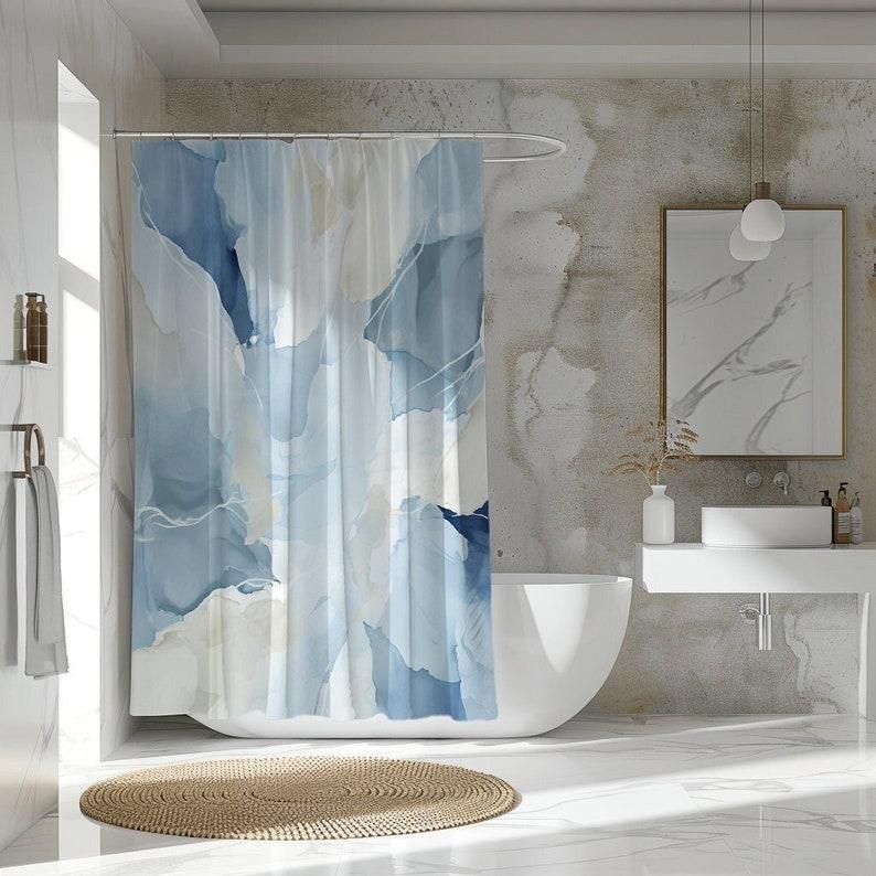 

Modern Abstract Soft Cream Blue Pattern Shower Curtain, Off White, Modern Decor, Bath Curtain, Home Gifts W90XH180cm