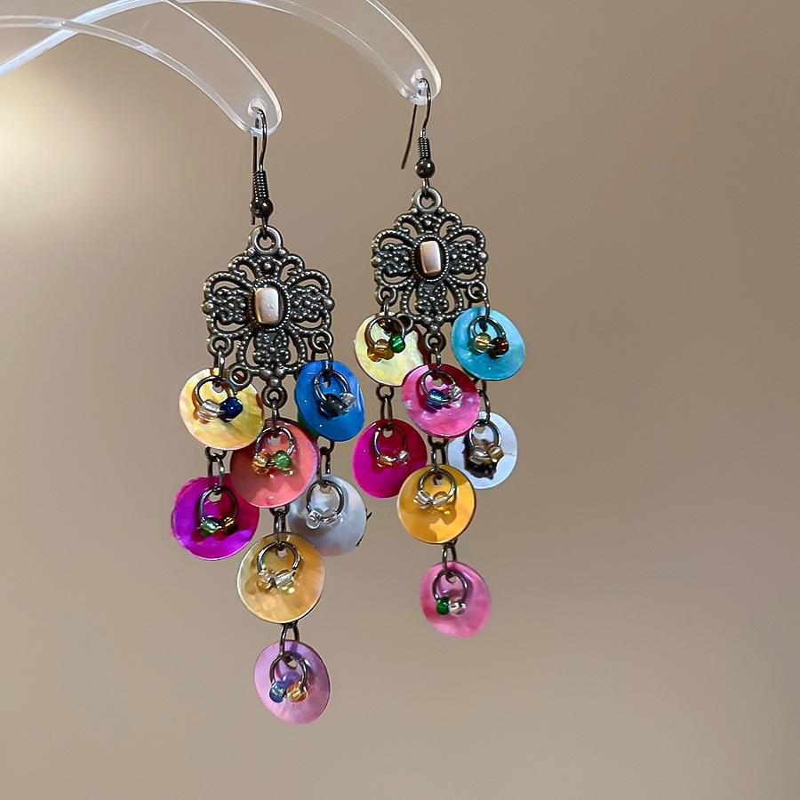European and American round shell bow fringed earrings light luxury high-end studs fashion versatile earrings