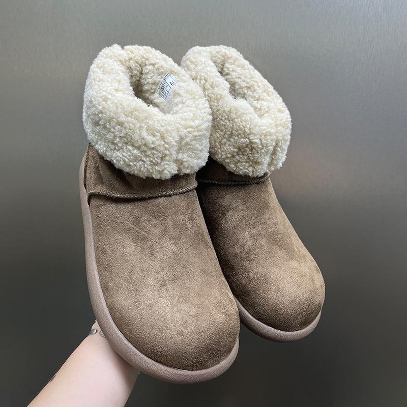 Cute Round Head Flat Bottom Velvet Warm Snow Boots Winter Couple Cold Boots 22715-11715-X