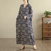 DIMANAF 2025 Women Plus Size Spring Long Dress Loose V-Neck Printing Vintage Casual Floral Oversize Long Sleeve 5031