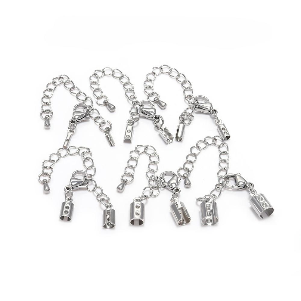 5pcs/lot Fit 1-5mm Leather Cord Clips Stainless Steel Extender Chain Lobster Clasp Connector For DIY Jewelry Making Bracelet
