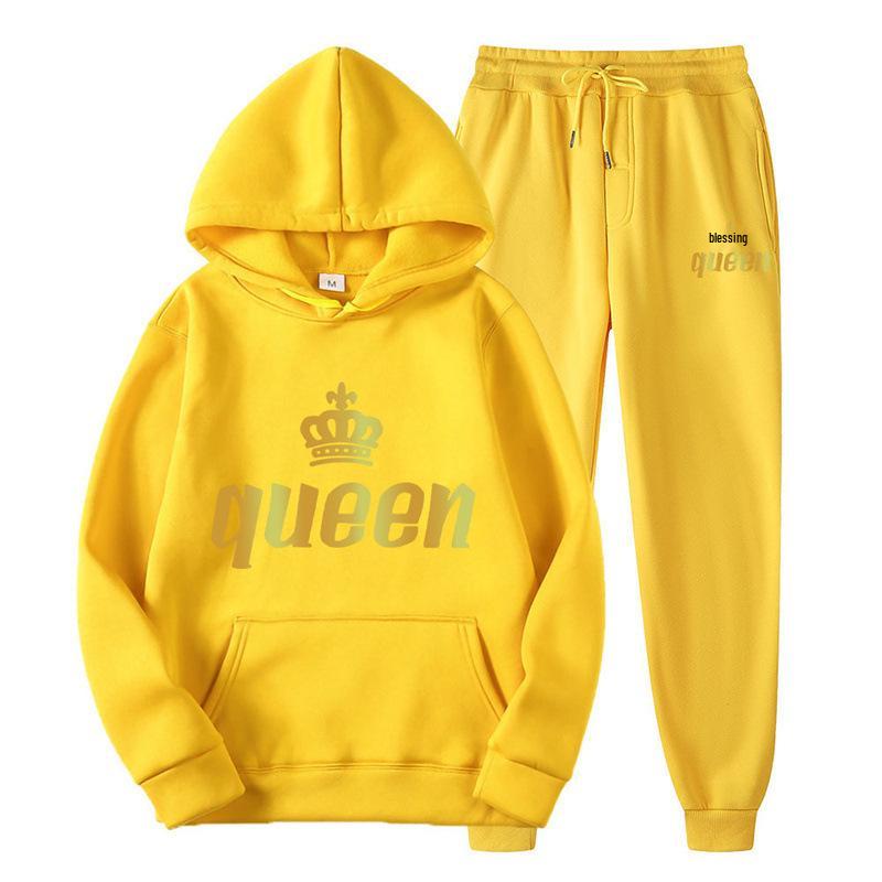 European & American Autumn Trendy Unisex Hooded Sweatshirt & Jogger Set - Casual Two-Piece Sportswear for Couples