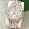 Luxury Mens Watches Full Diamond Iced Out Calendar Quartz Watches Fashion Week Display Waterproof Clock