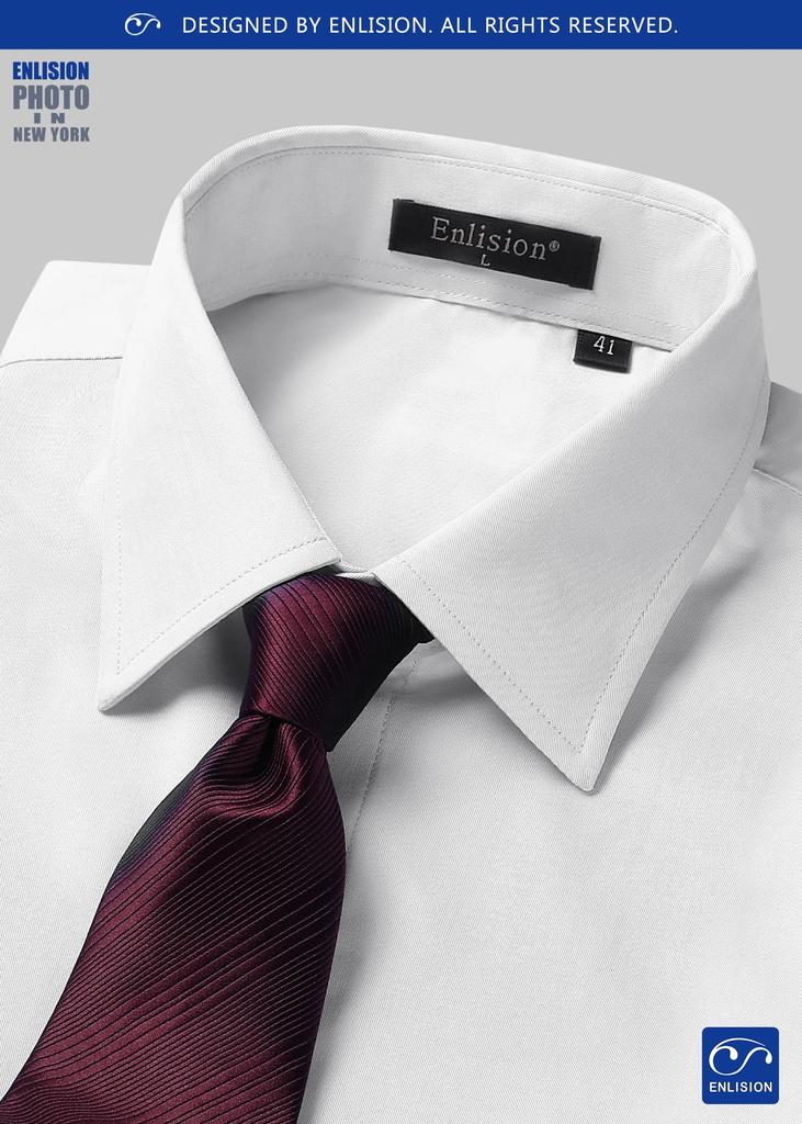 Enlision Hvit Langermet Kjole Ensfarget Egnet for Business og Formell Pluss 41cm Hals Herreskjorte, Strykefri, Rynkebestandig, Hurtigtørkende, Farge,