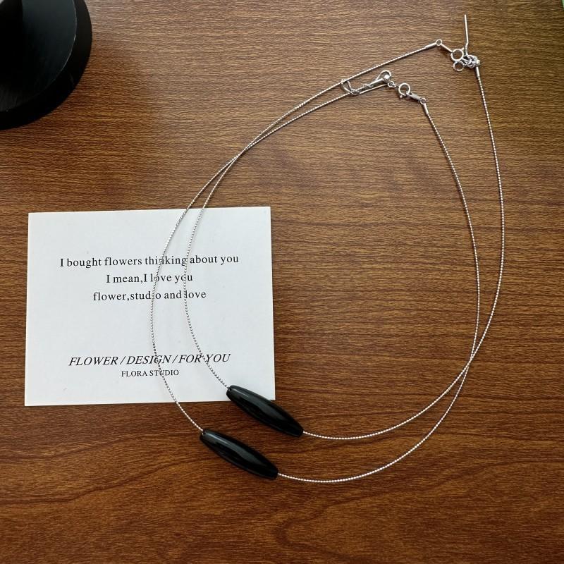 S925 Sterling Silver Fashion Agate Simple Collar Korean Style Simple Personality Fashion Collarbone Chain Necklace 925 silver