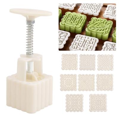 Square Baking Mooncake DIY Mold Pastry Biscuit Cake Mold Gadget with 8 Stamps