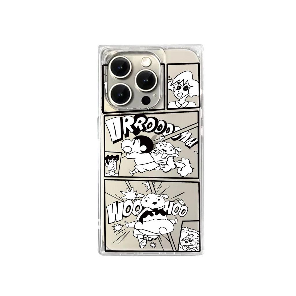 Clear Square Back Tube Case Protection For iPhone 14 Pro Max 13 11 12 16 ProMax 15 Plus Anti-Oxygen,Cartoon Crayon Shin Pattern Casing