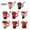 Winter Party Dessert Serving Dish Christmas Chocolate Fondue Mug with Tea Light Warmer & Forks, 155ml Ceramic Melting Gift for Lovers Pot Cheese
