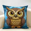 Vintage Owl Pattern Cushion Cover Natural Linen Organic Fabric DoubleSided Printing Room Sofa Decor Pillow Case