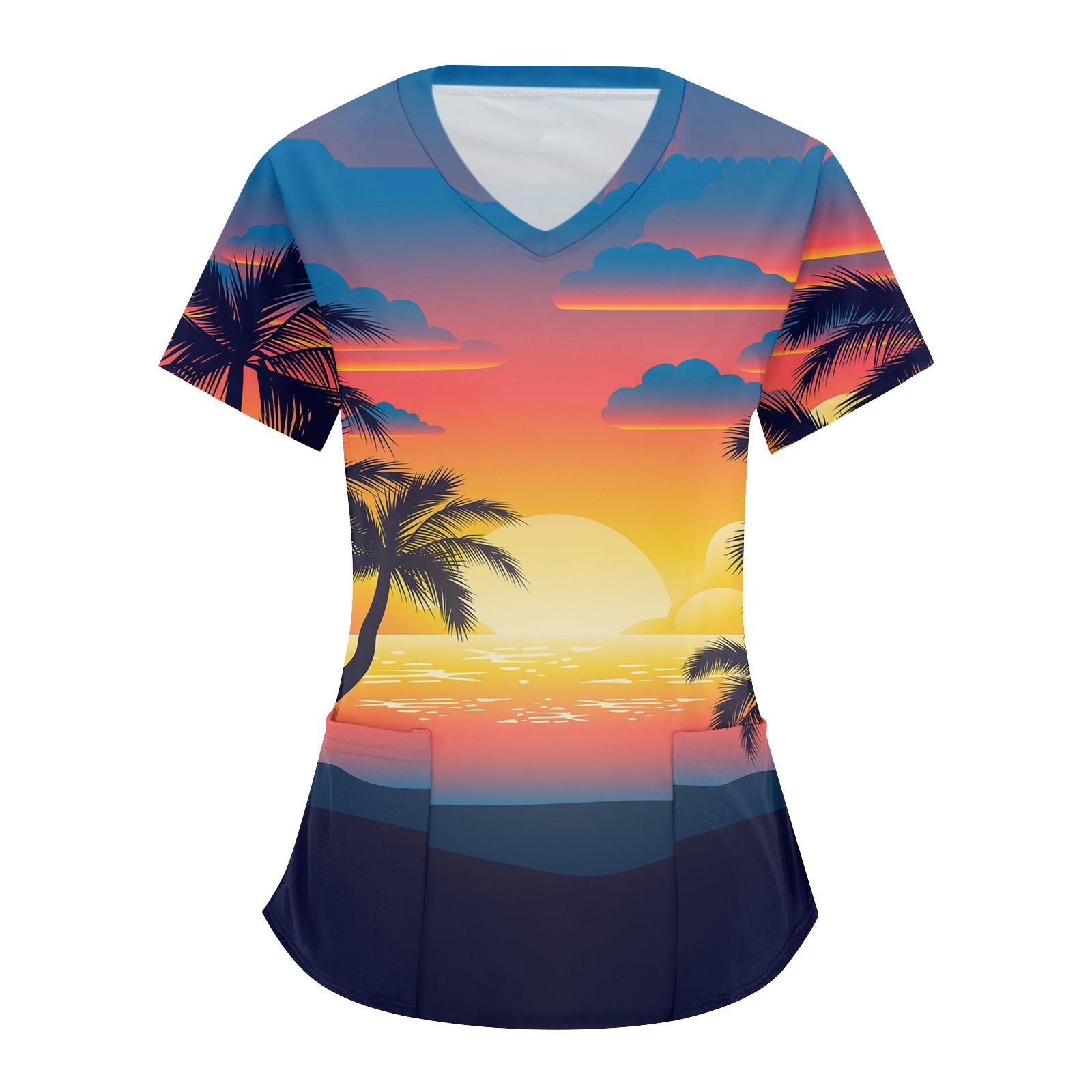 

Женская мода с v-образным вырезом, короткими рукавами и карманами, топы с принтом XL синий