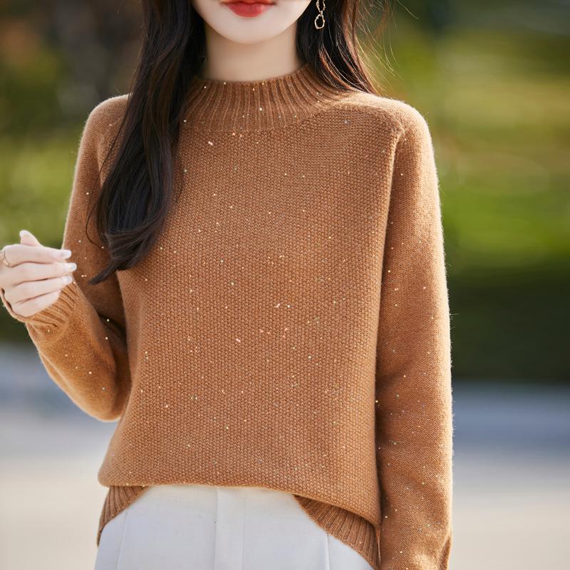 Damski sweter kaszmirowy Qinghe Cashmere 30% kaszmir 70% wełna Jesień i Zima Kaszmirowy pulower Miękki i ciepły