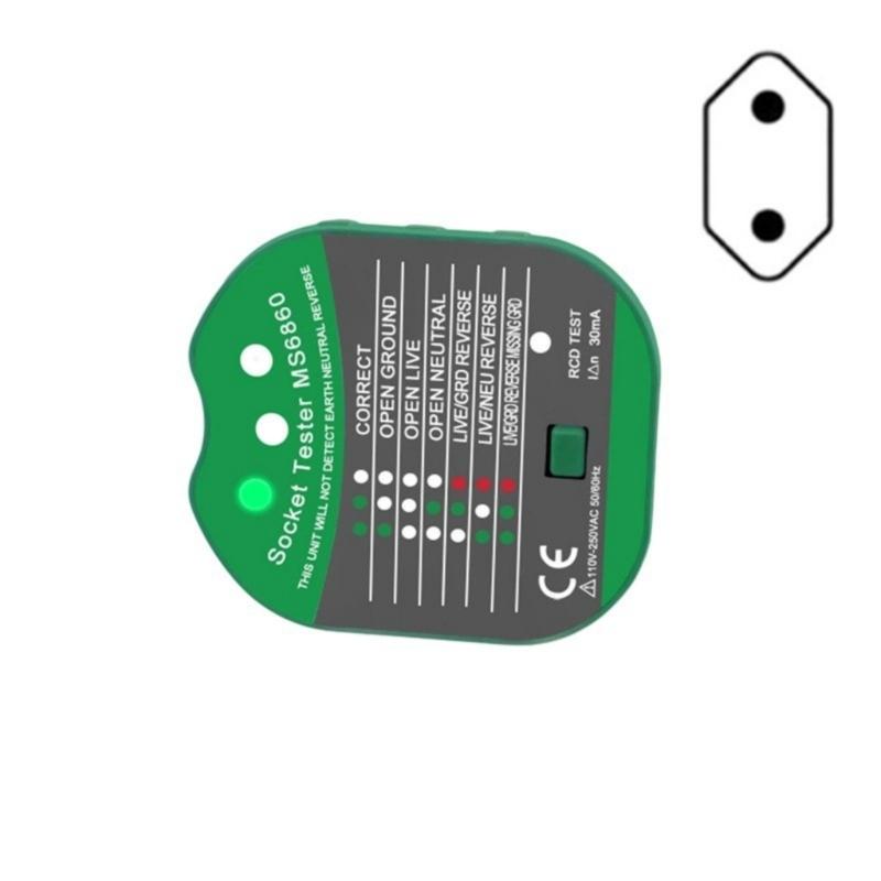 Socket Tester 110 to 250V Voltage Detectors with RCD Function & Polarity Check for Safe Electrical Wiring Inspection