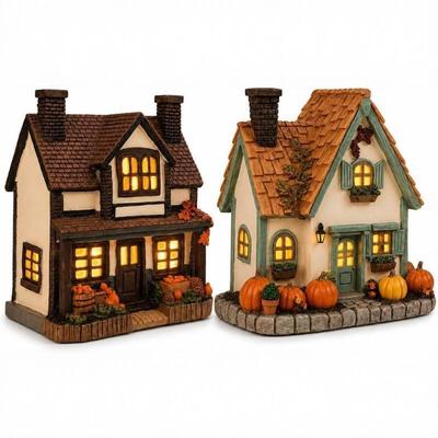 Leuchtende Vintage Kürbishütte Halloween Dekoration Lampe Figur Handgefertigt Leuchtender Kürbis Schmuck LED Rustikal Festliche Deko