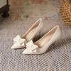 Korean Style Temperament High Heels  Spring New Fashion Pointed Stiletto Shoes Shallow Mouth Bowknot Shoes