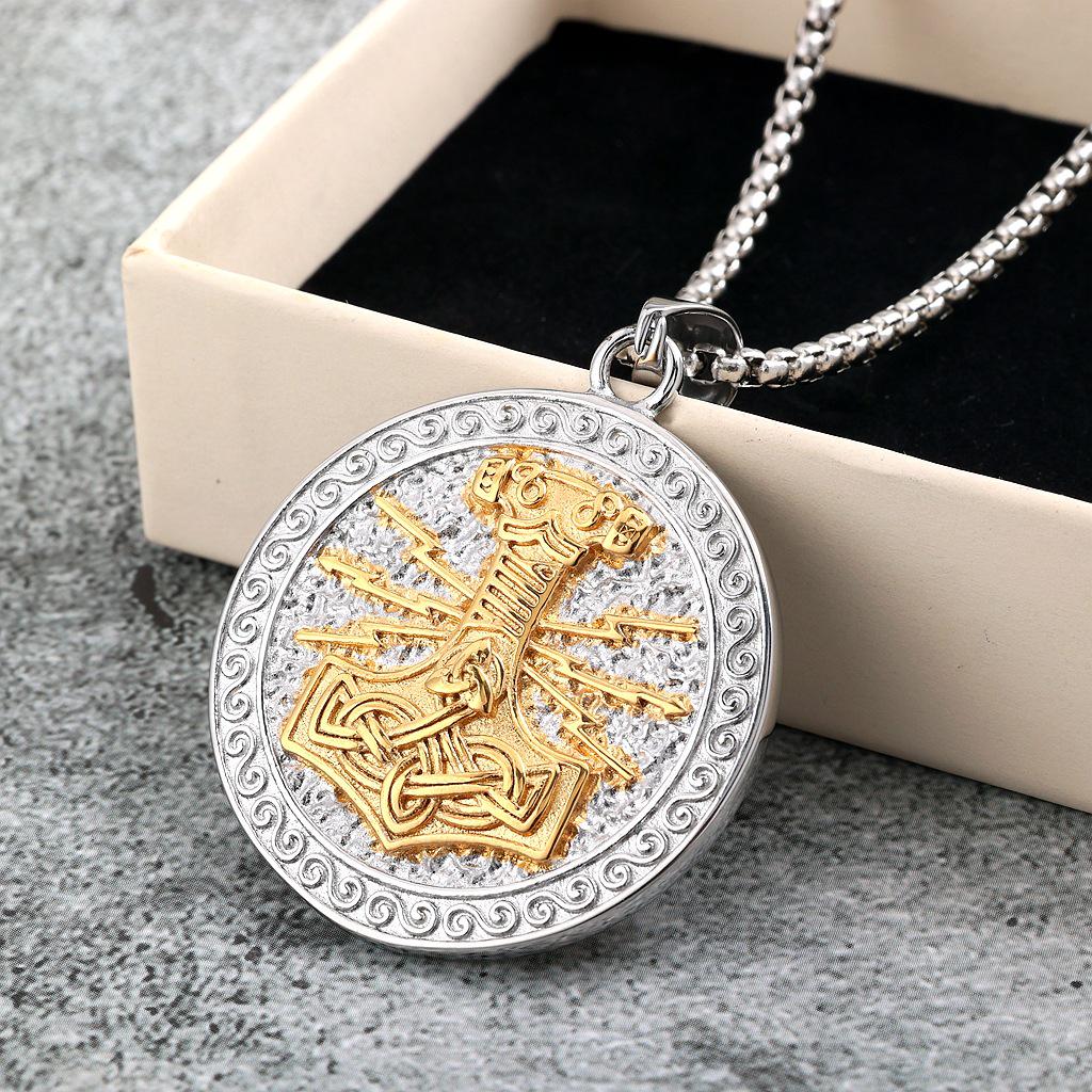 Men's Retro Stainless Steel Double-Sided Thor's Hammer Pendant Necklace
