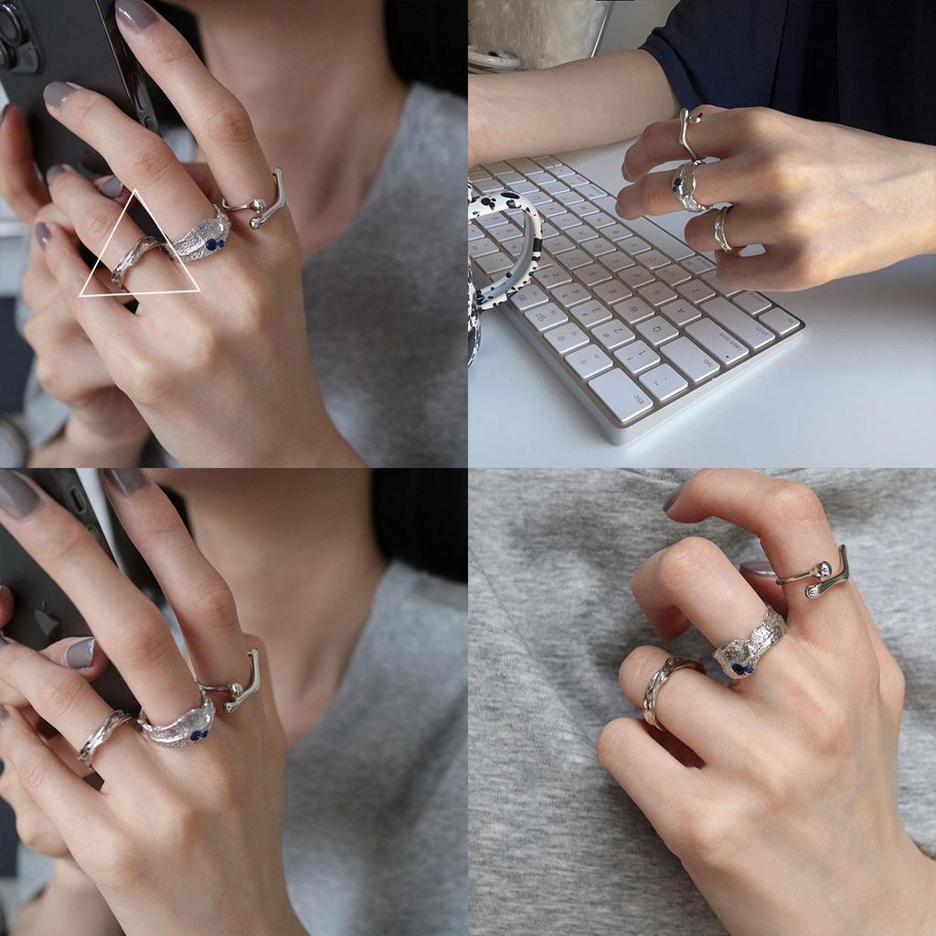 Cold Minimalist Stylish S925 Silver Ring With Unique Blue Sapphire Elements And Adjustable Size