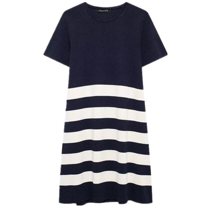 

Fashion Style 2024 Autumn New Women s Clothing All-Matching Striped Knitting T-shirt Shory Style Dress 5802118 Figure Color L