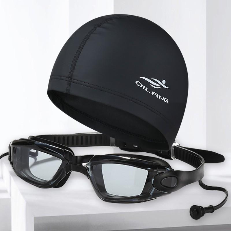 Anti-Fog HD Wide Frame Swimming Goggles Waterproof Earplugs Adult Swim Glasses Cap Set