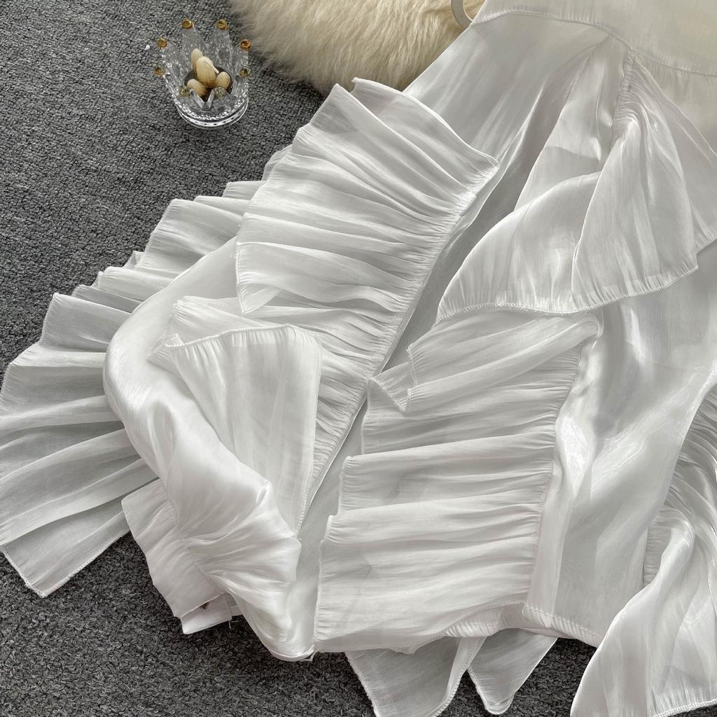 Unregelmäßige Rüschen Langarm Loose Shirt Damen Herbst Französisch Bluse