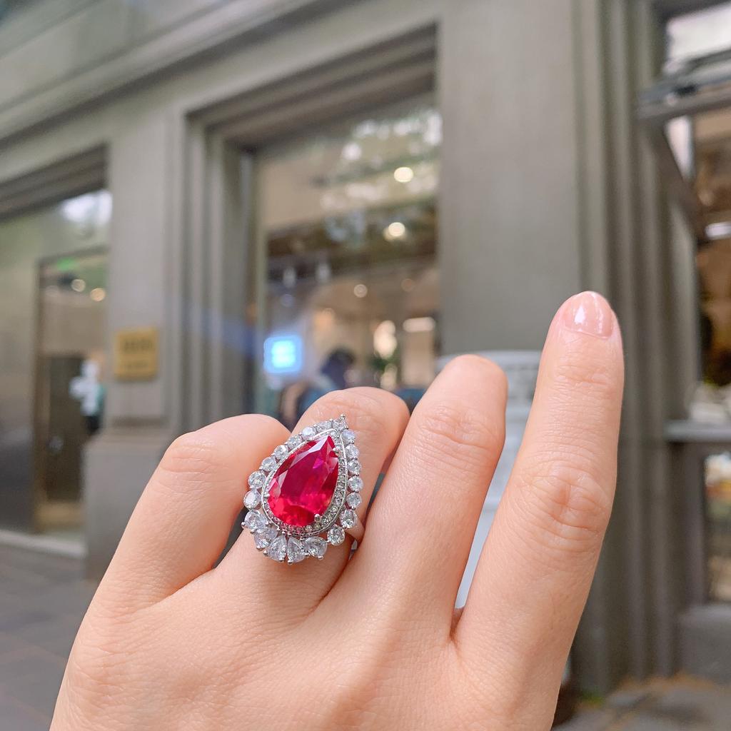 Šperky Imitace Barevný Poklad Retro Styl Prsten Zářící Diamanty, Prsten Kapka Vody Hlavní Kámen 10 * 16