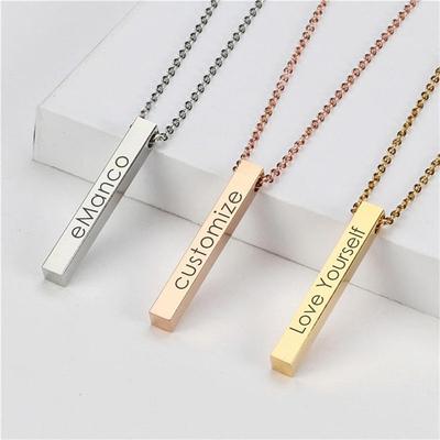 Men's Minimalist Titanium Steel Engravable Necklace with Rectangular Geometric Pendant