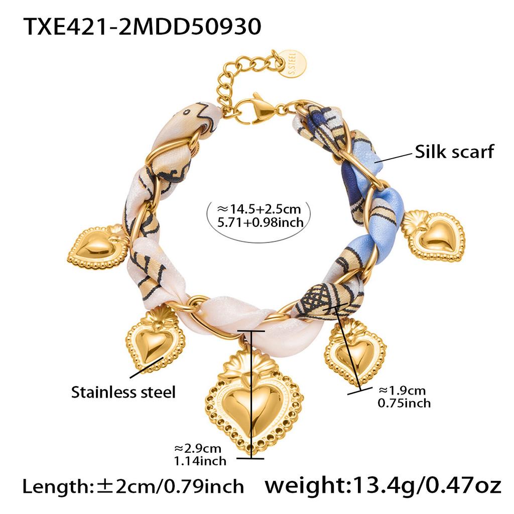 Statement Scarf Necklace Matching Bracelet 18k Gold Plated Stainless Steel Heart Charm Neckalces Bracelets Jewelry Set for Women