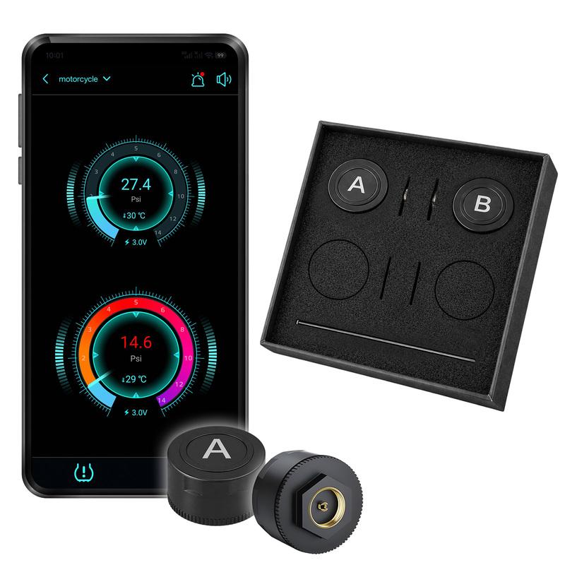 Motorcycle TPMS, Bluetooth 5.0 APP Real-Time Pressure & Temperature Alarm, IP67 Waterproof for Motorbike Scooter ATV чёрный
