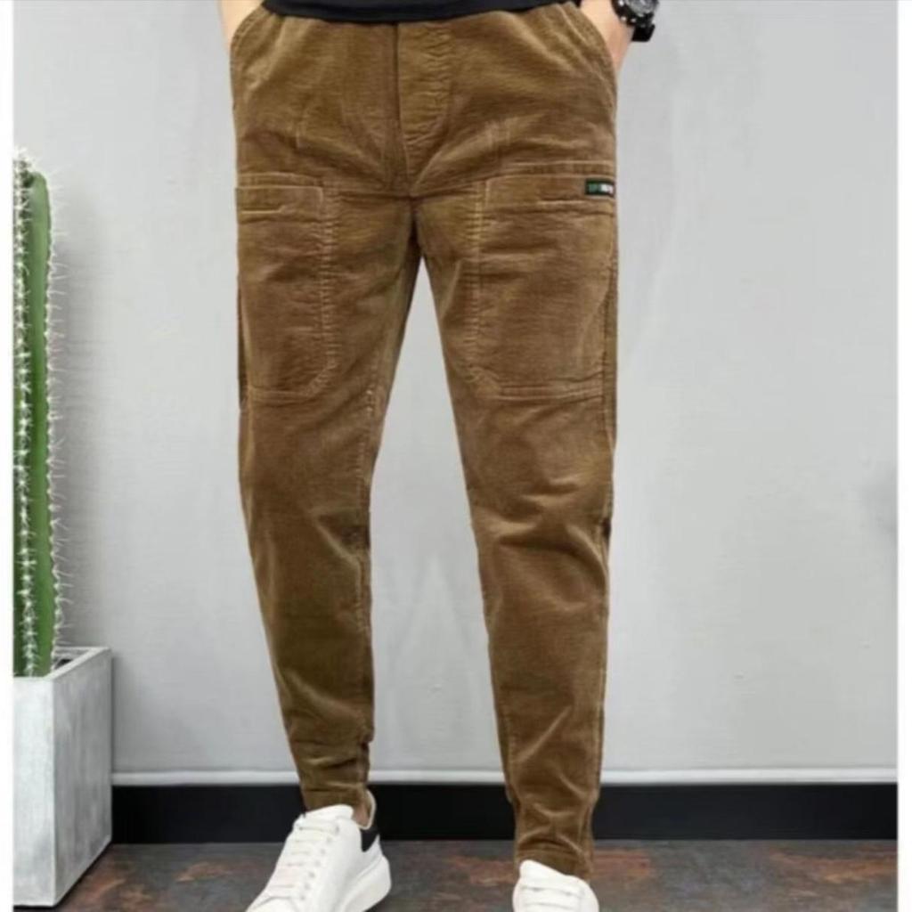Celebrity-Style Corduroy Six-Pocket Men's Skinny Pants - Trendy Spring/Autumn Casual Nine-Point Fit