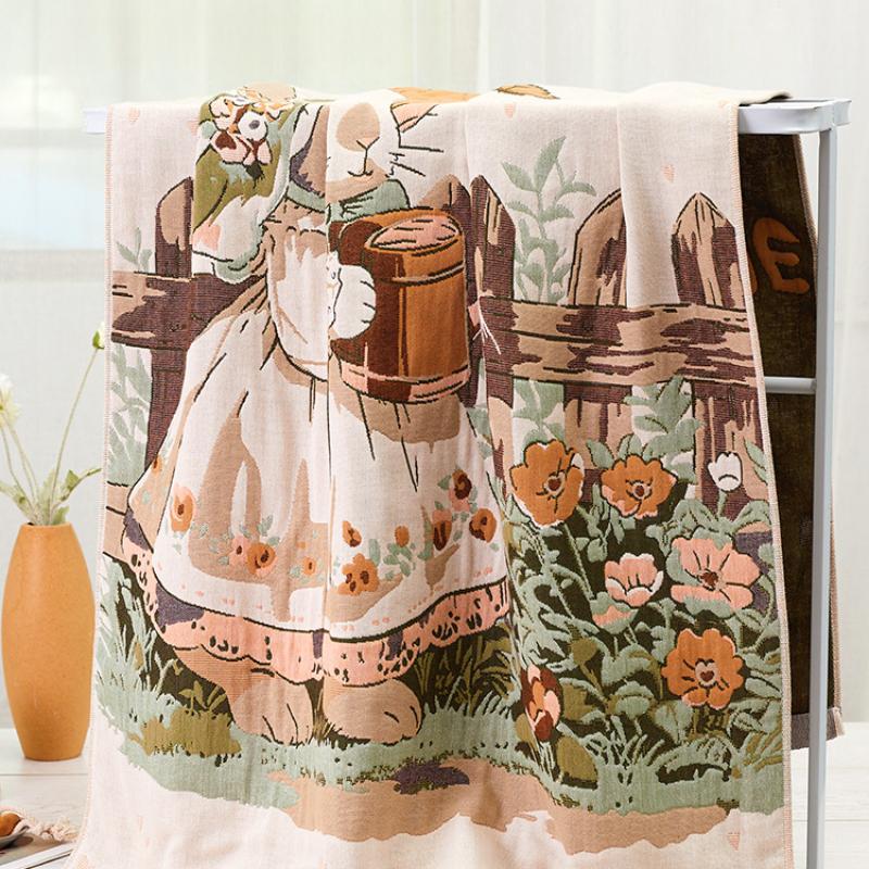 Prosop de baie drăguț cu desene animate din muselină de bumbac pur 80x160cm, model jacquard cu animale, super absorbant, moale, confortabil, prosop mare pentru uz casnic în toate anotimpurile