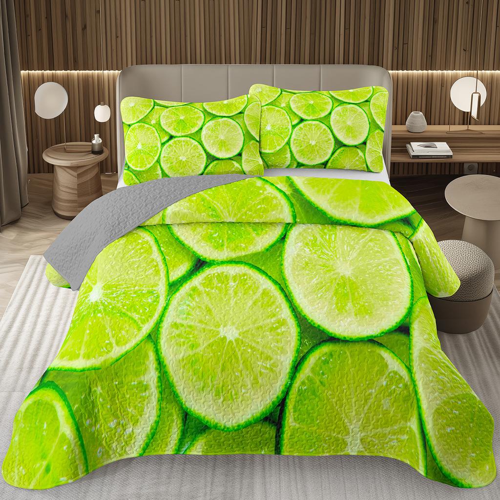 Citroen Twin Queen King Sprei Set Oranje Gewatteerde Sprei 2/3 stuks Zomer Tropisch Fruit Beddengoed Set Botanisch Thema Huisdecoratie